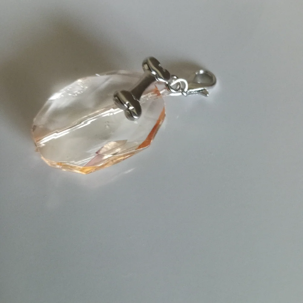New Silver plated Crystal Dog Collar Charm dog bone hand crafted peach